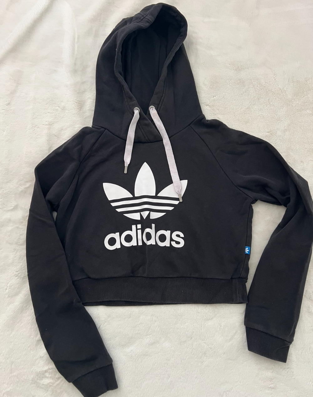 Adidas Originals Women's XS Black Trefoil Logo Cropped Pullover Hoodie